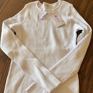 White Ribbed Crew Neck Sweater